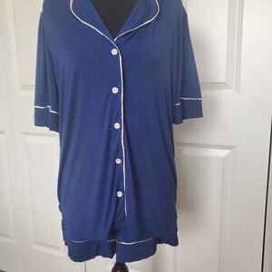 Adore Me Blue Classic Pajama Set with White Piping